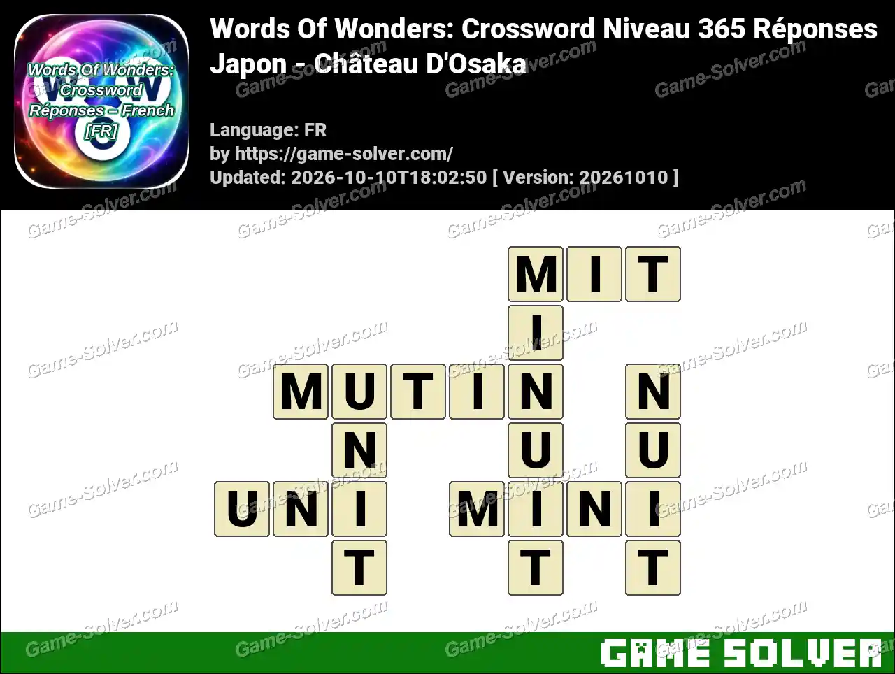 Words Of Wonders: Crossword Niveau 365 Réponses – Japon – Château D’Osaka